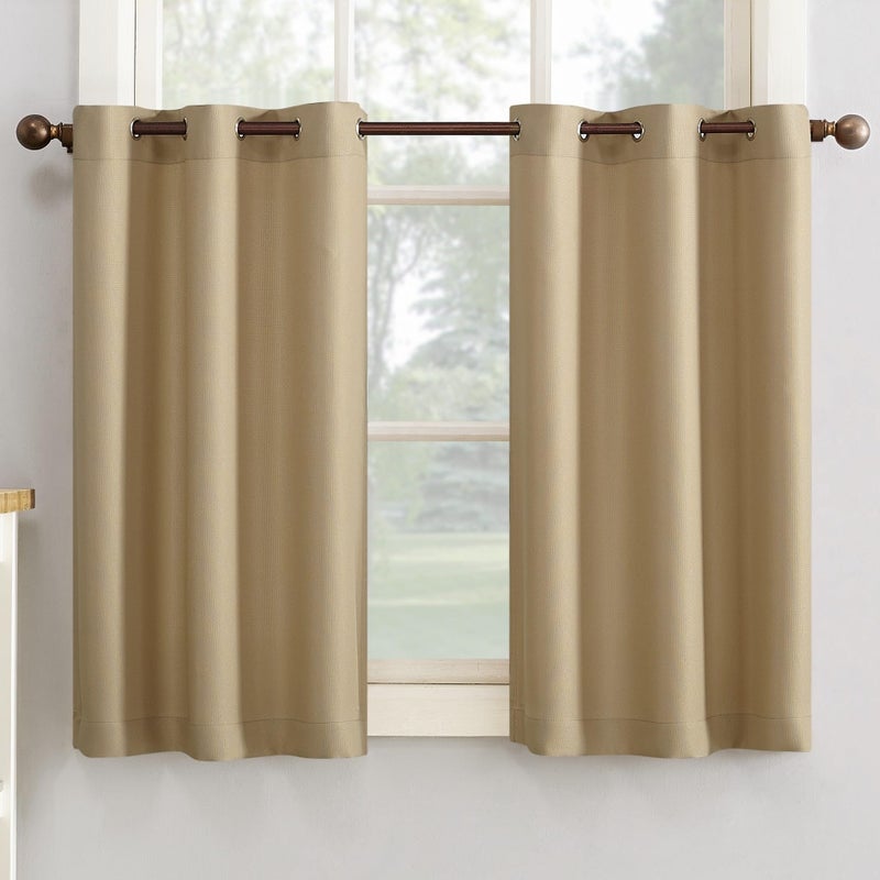 No. 918 Montego Casual Textured Semi-Sheer Grommet Kitchen Curtain Tier Pair, 56" x 24", Taupe - Image 2
